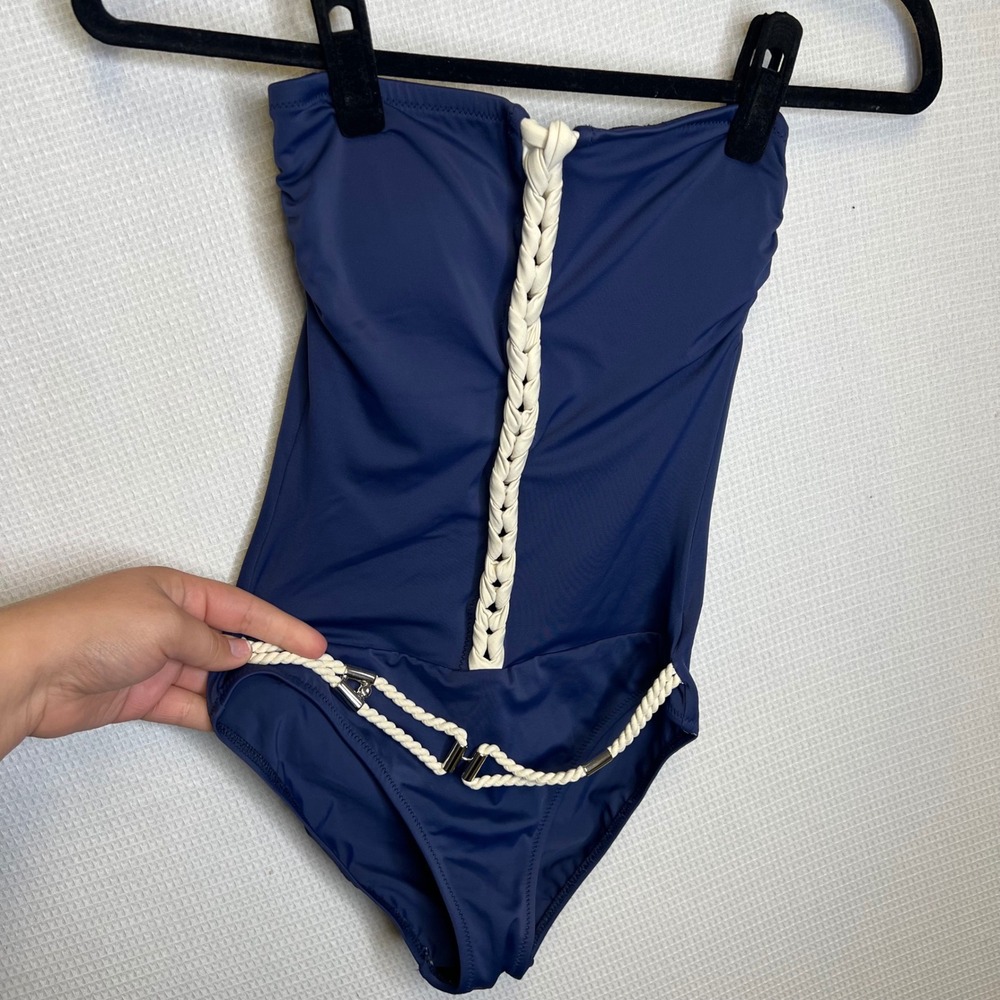 Zeki Navy Blue Braided Rope One Piece Swimsuit Bandeau Strapless US 5/6